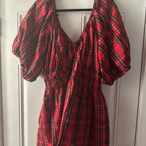 Old Navy Red Plaid One Shoulder Dress